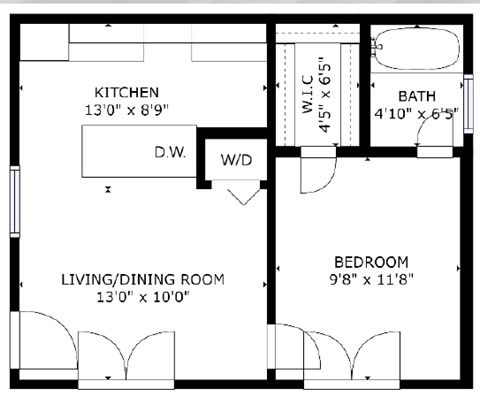 1 bed 1 bath floor plan N at The Eastern Apartments, Texas, 75204